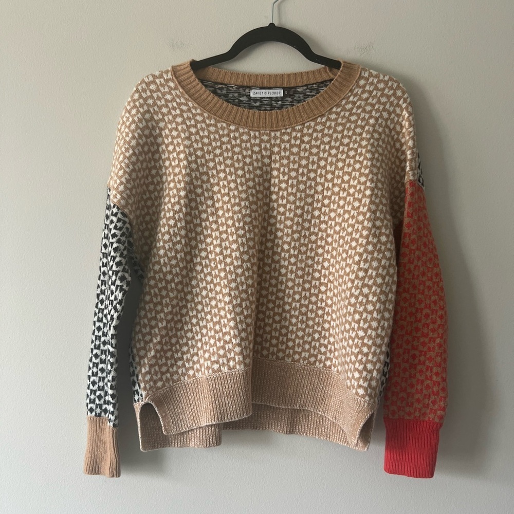 Zaket & Plover Colorblock Merino Wool Cotton Blend Sweater Size Small
